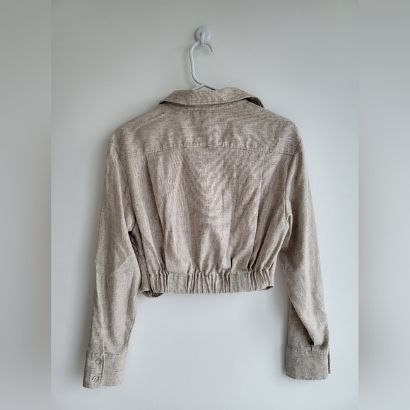 ZARA - Bloggers Favorite Linen Blend Cropped Gather Long Sleeves  Collar Shirt - Picture 2 of 6